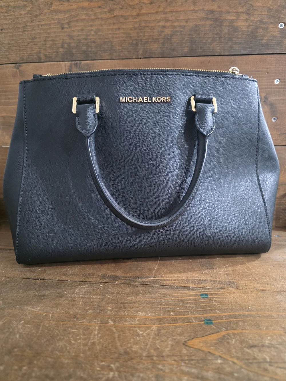 Michael Kors Black Saffiano Satchel with Gold Hardware